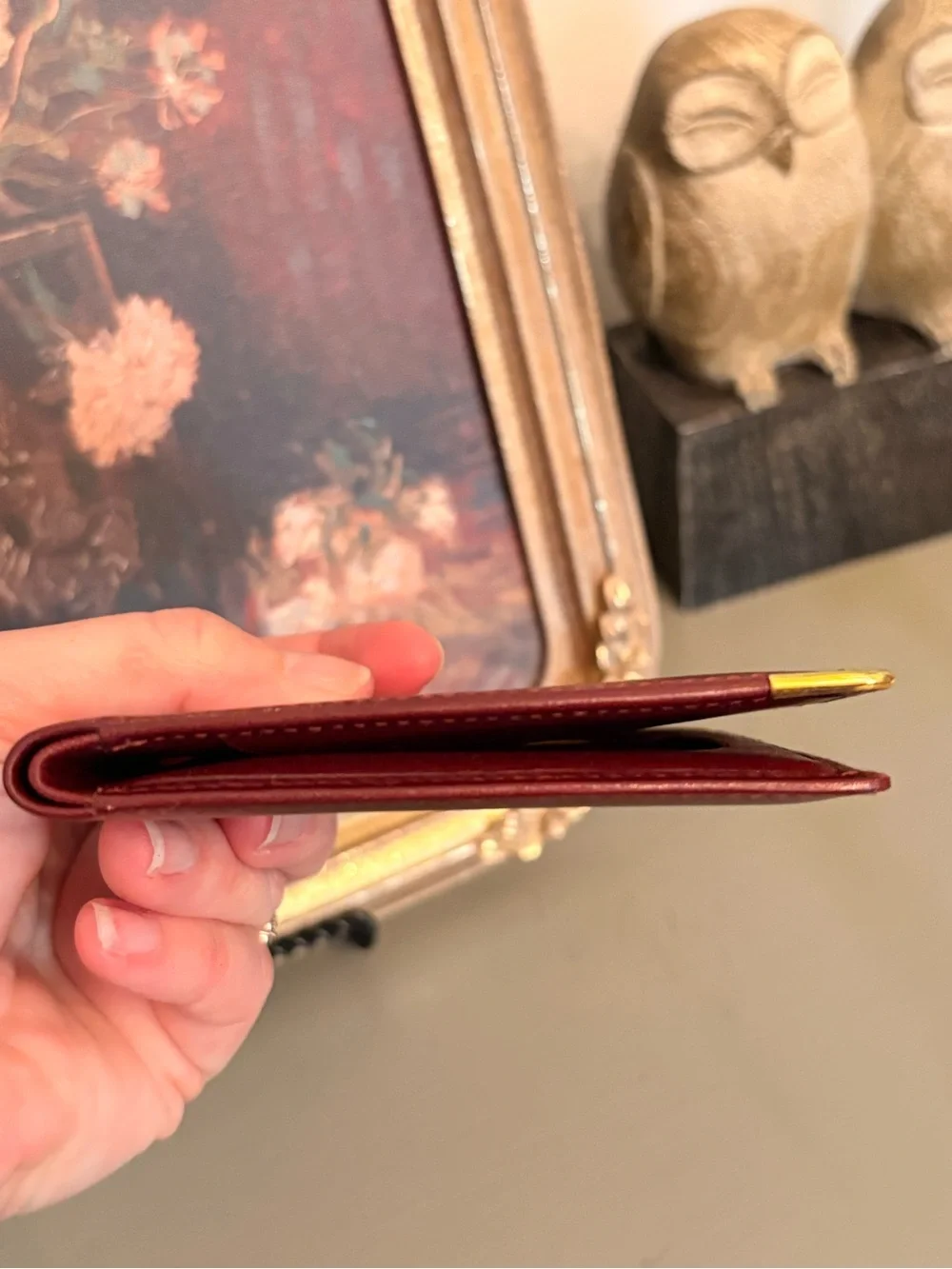 Cartier Burgundy Leather Men's Wallet with Gold Corner Accents